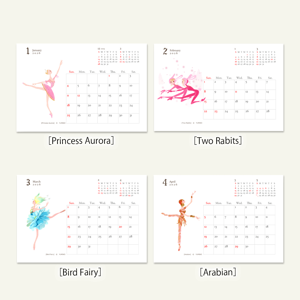 YUMIKO 2026年卓上カレンダー ポワントの妖精たち [Nature and