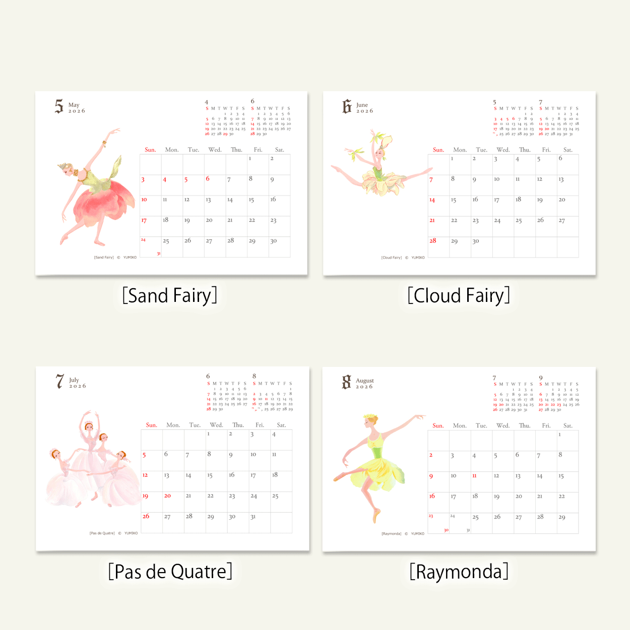 YUMIKO 2026年卓上カレンダー ポワントの妖精たち [Nature and