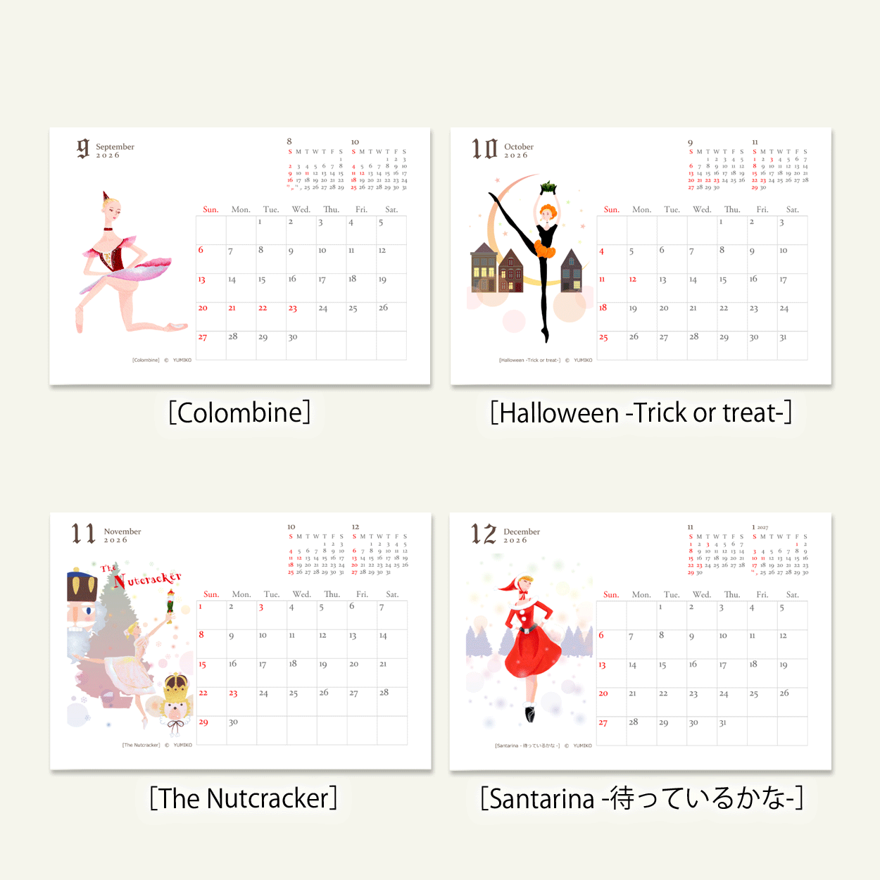 YUMIKO 2026年卓上カレンダー ポワントの妖精たち [Nature and