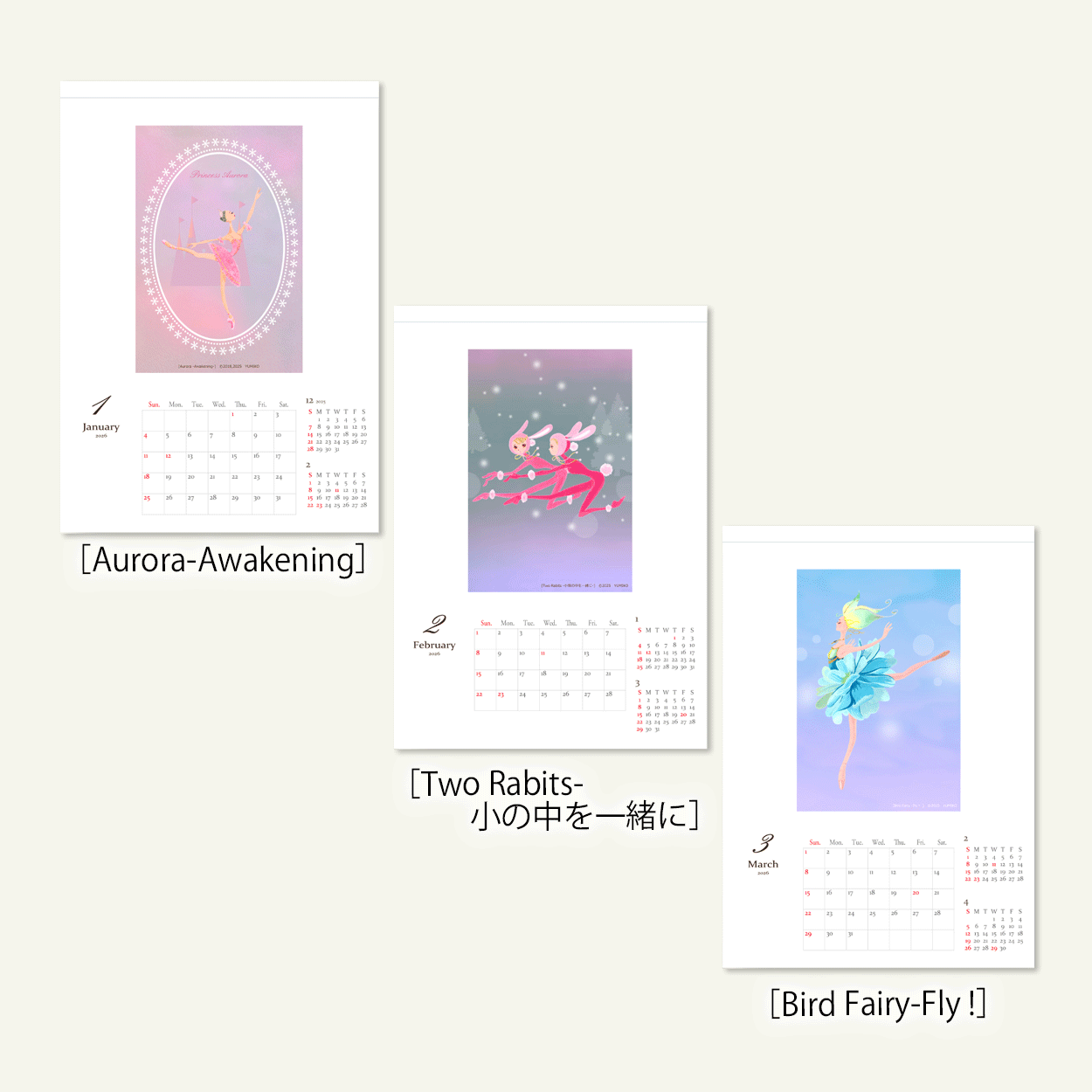 YUMIKO 2026年A4サイズ壁掛けカレンダー ポワントの妖精たち [Nature