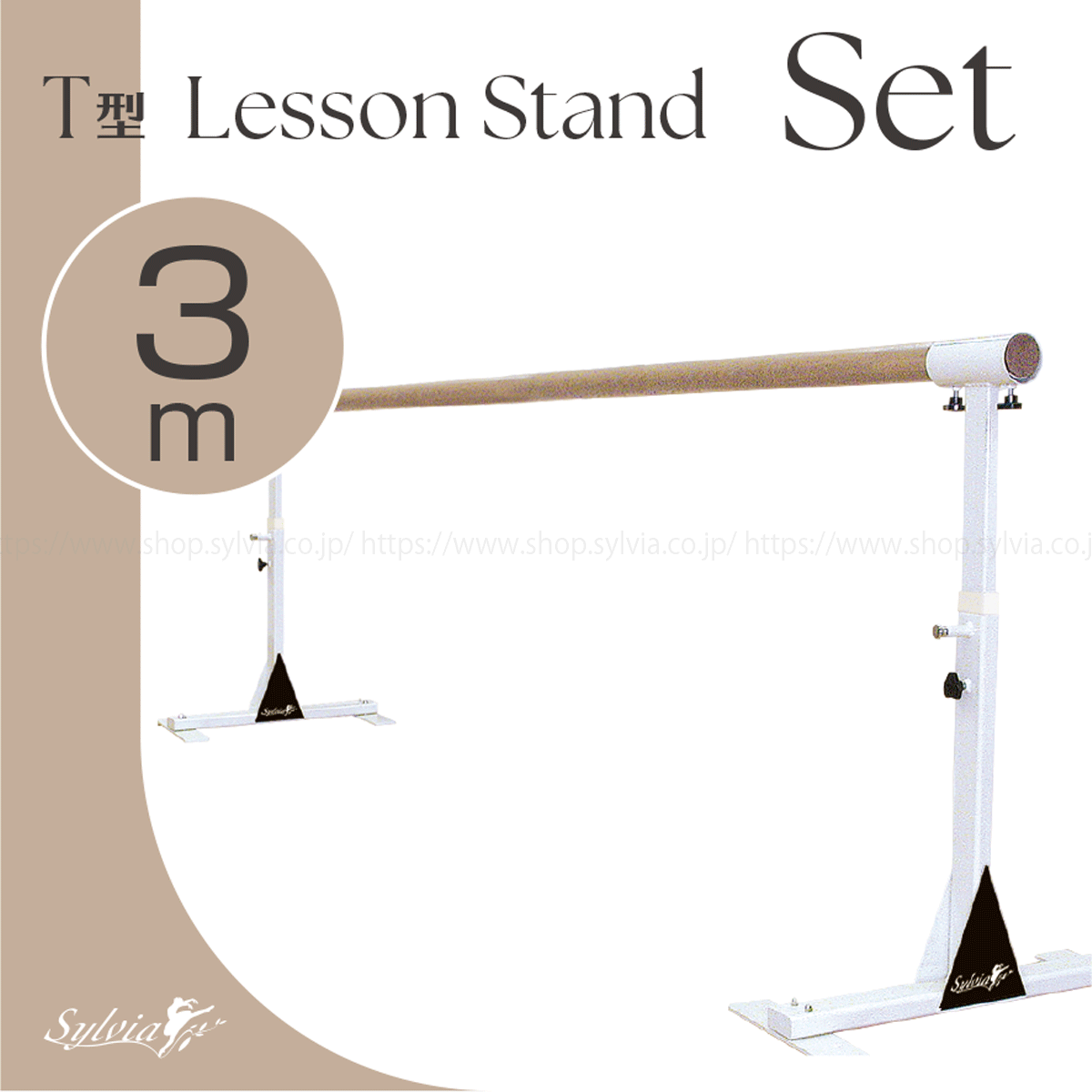 T型レッスンスタンド ホワイト(一対)＆レッスンバー ナチュラル(3m